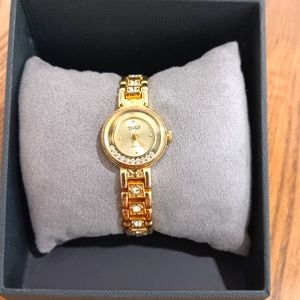 Vintage Tinko Gold Tone and Clear Rhinestones Watch